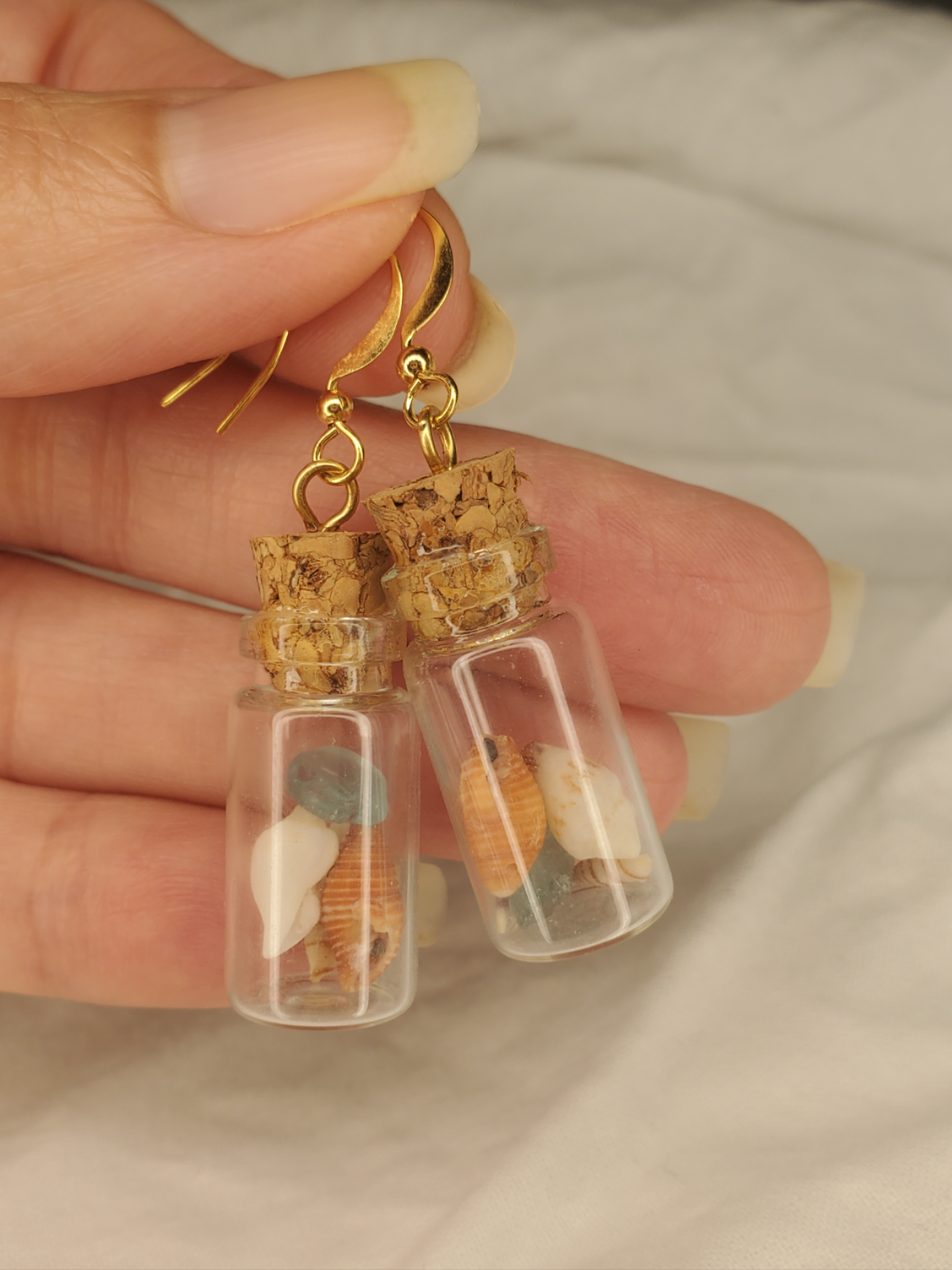 Ocean Bottle Charm Dangle Seaglass & Shells