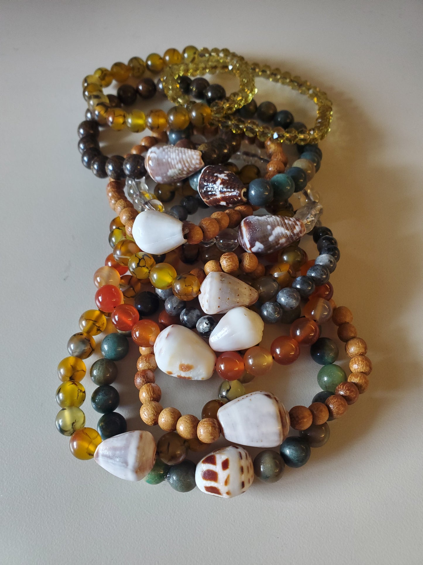 Larvikite/Shell Stretch Gemstone Bracelet