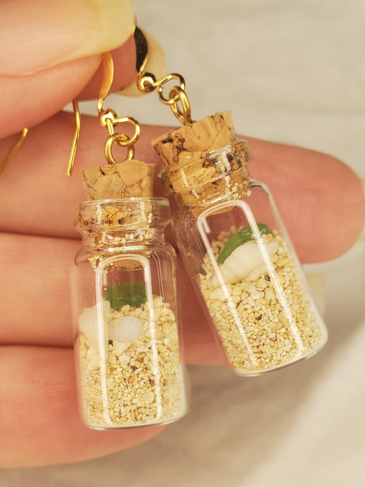 Ocean Bottle Charm Dangle-Shells, Seaglass & Sand