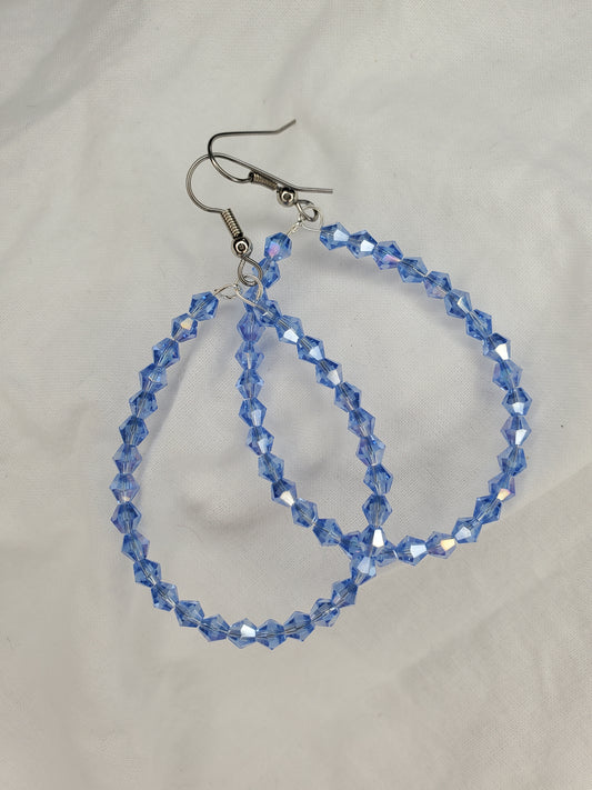 Fire Polished Crystal Hoops-Light Blue