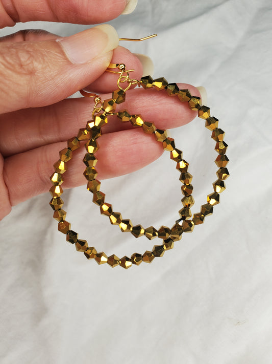 Fire Polished Crystal Hoops-Gold
