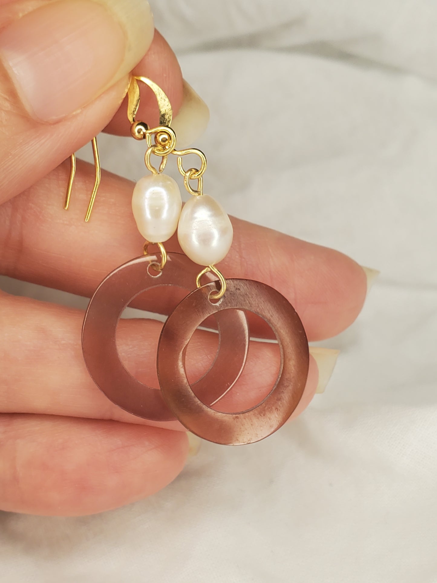 Brown Lip Dangle with Freshwater Pearls