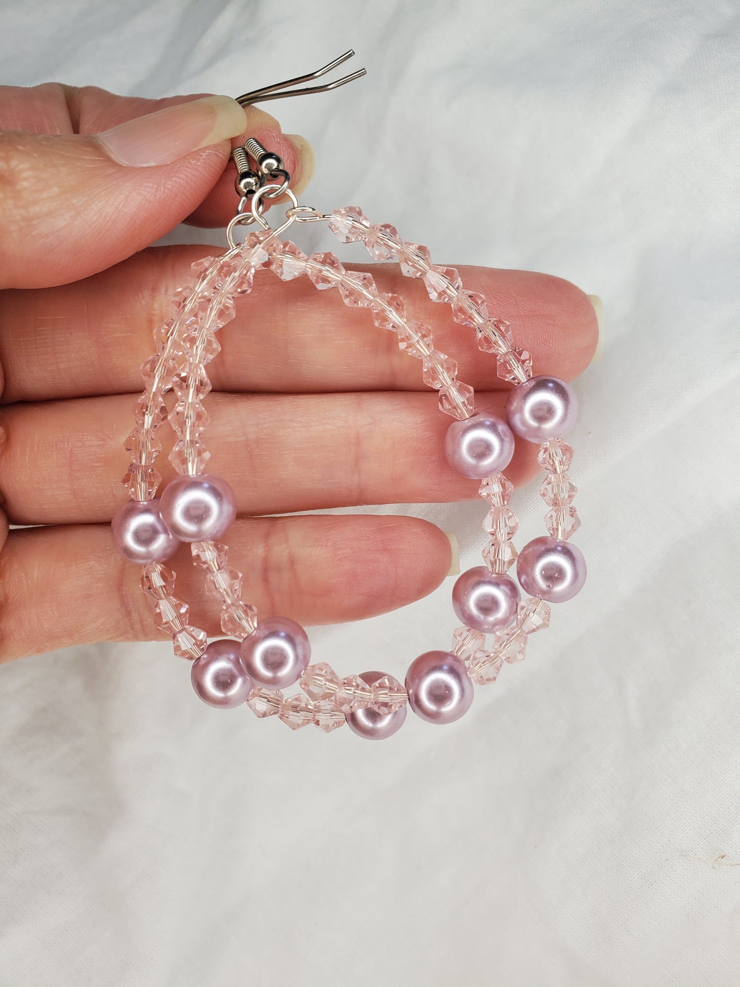 Fire Polished Crystal/Pearl Hoops-Baby Pink