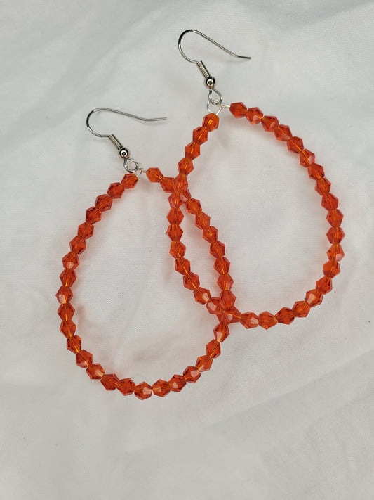 Fire Polished Crystal Hoops-Red