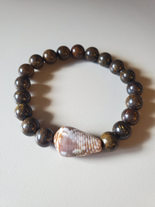 Bronzite/Shell Stretch Gemstone Bracelet
