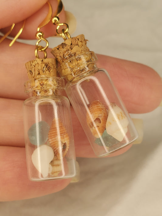 Ocean Bottle Charm Dangle Seaglass & Shells