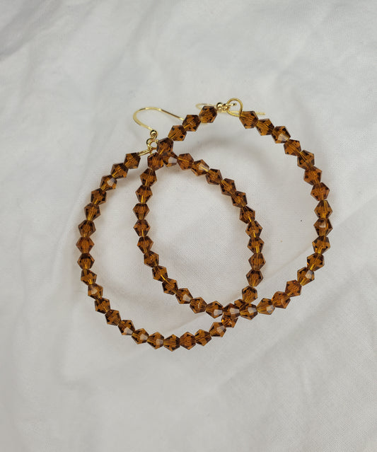 Fire Polished Crystal Hoops-Brown