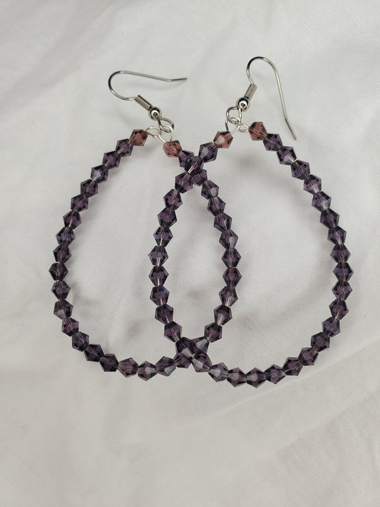 Fire Polished Crystal Hoops-Purple