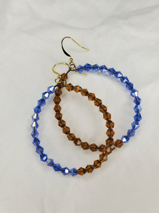 Fire Polished Crystal Hoops-Brown/Blue