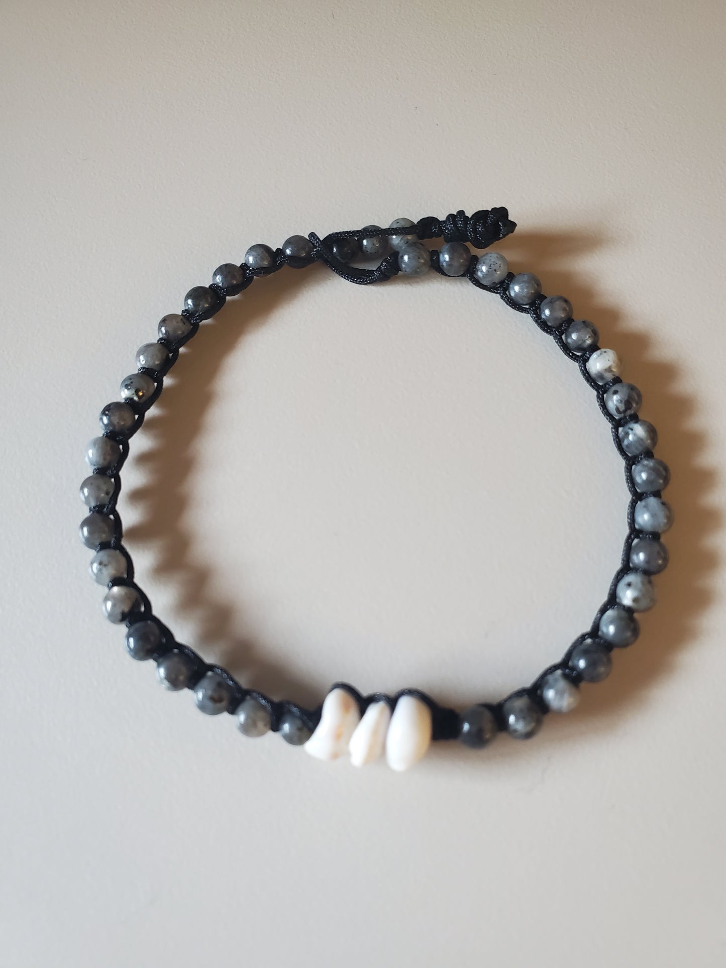 Macrame Larvikite Puka Bracelet