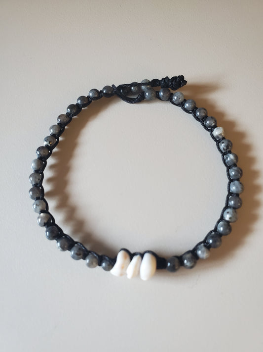 Macrame Larvikite Puka Bracelet