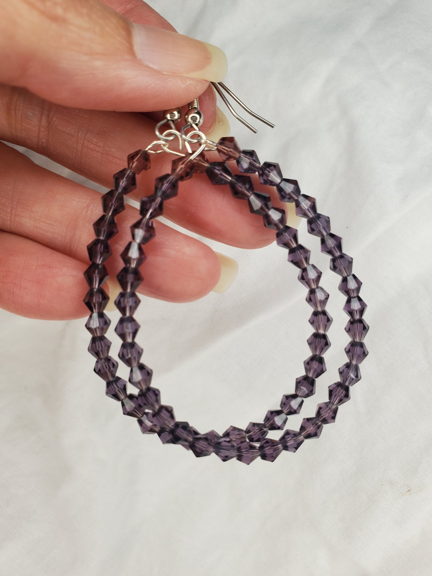 Fire Polished Crystal Hoops-Purple