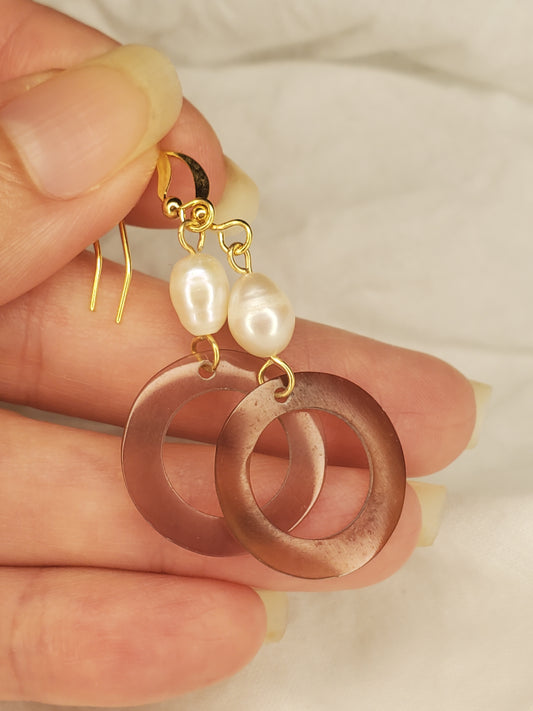 Brown Lip Dangle with Freshwater Pearls