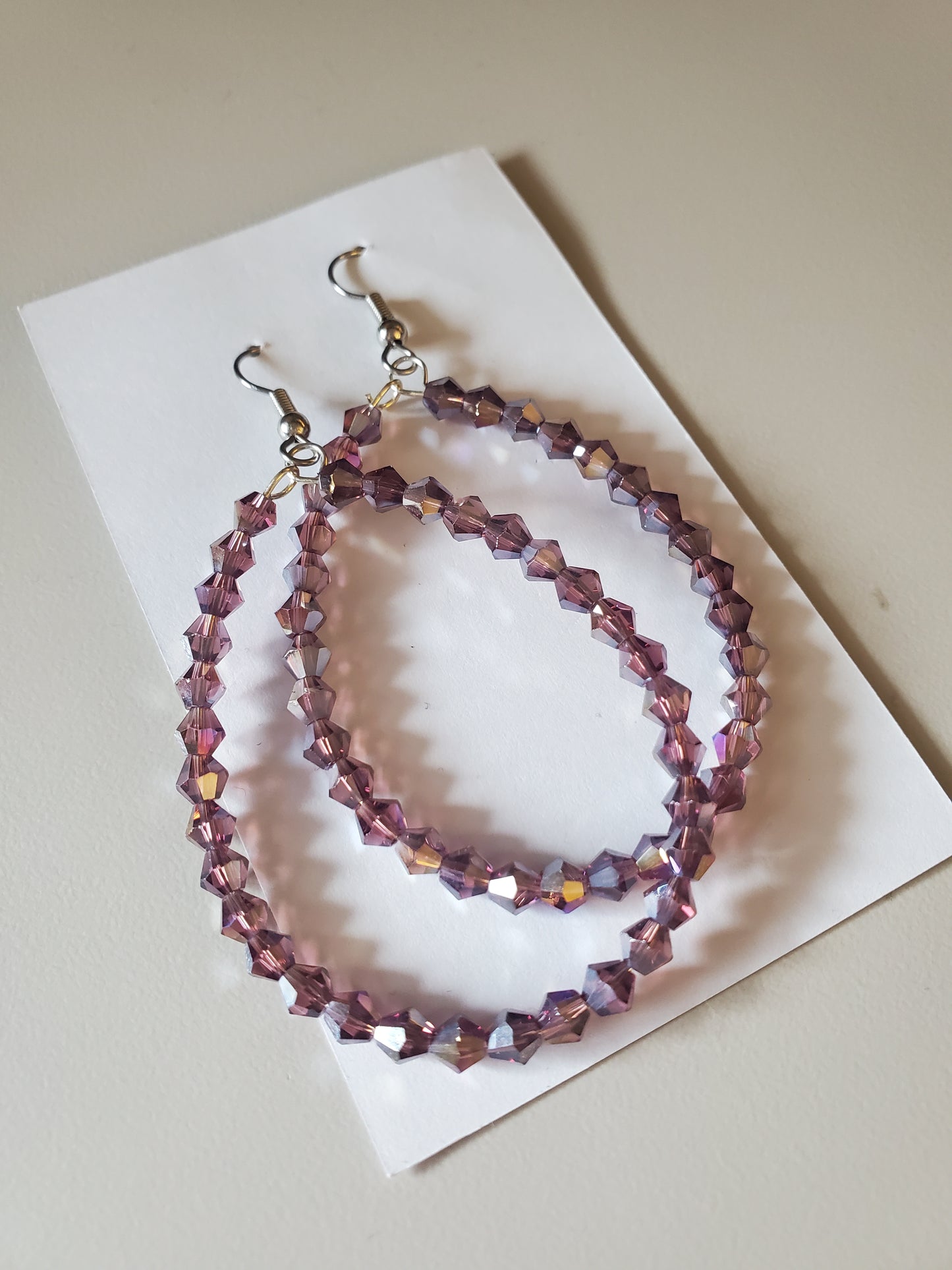 Fire Polished Crystal Hoops-Light Purple
