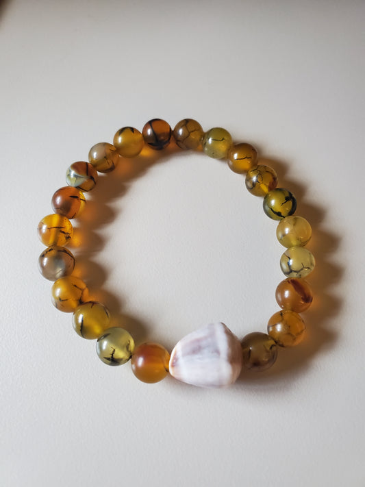 Dragon Vein/Shell Gemstone Stretch Bracelet