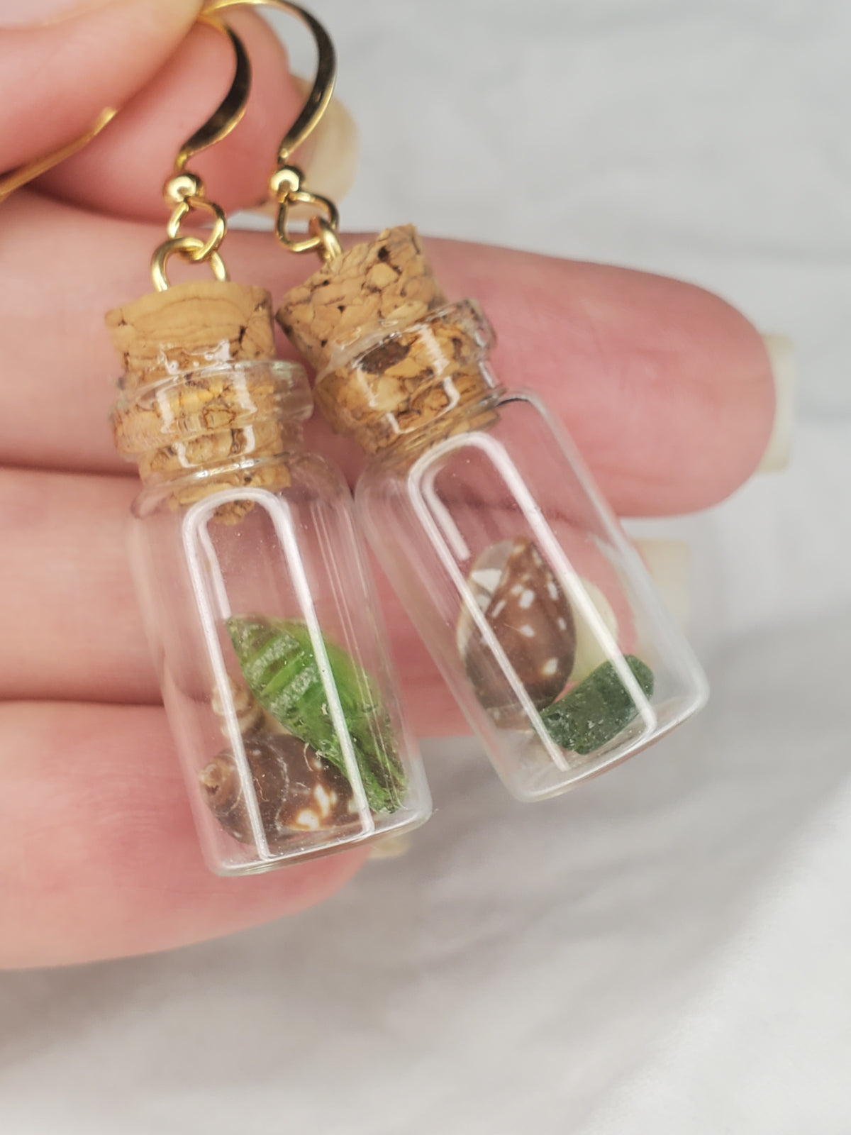 Ocean Bottle Charm Dangle-Shells & Seaglass