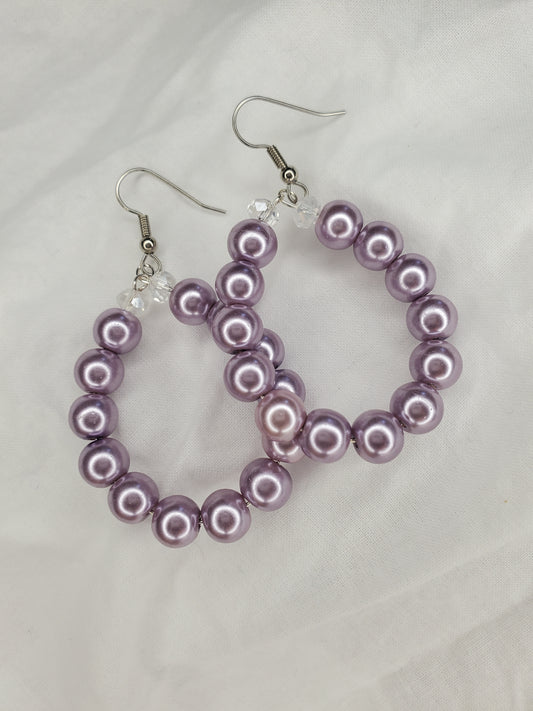 Shell Pearl Hoops-Lavender