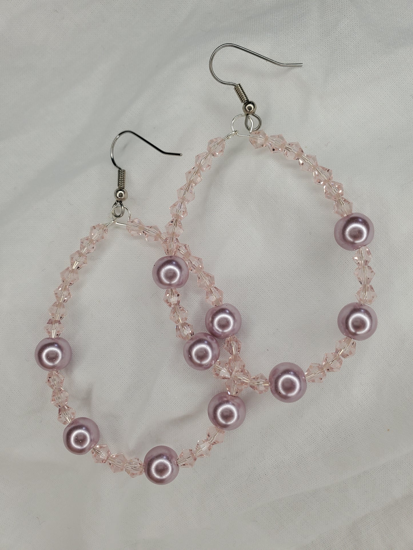 Fire Polished Crystal/Pearl Hoops-Baby Pink