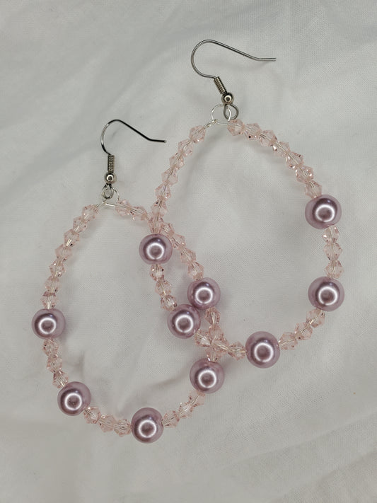 Fire Polished Crystal/Pearl Hoops-Baby Pink