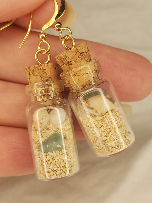 Ocean Bottle Charm Dangle-Shells, Seaglass & Sand