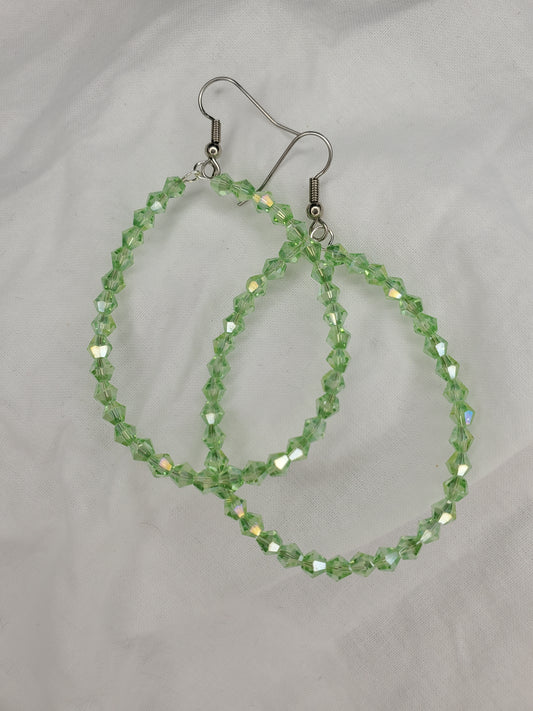 Fire Polished Crystal Hoops-Sea Foam Green