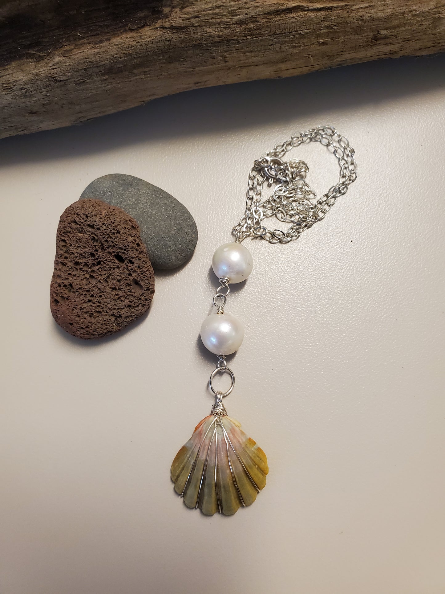 Moonrise Shell with White Edison Pearls